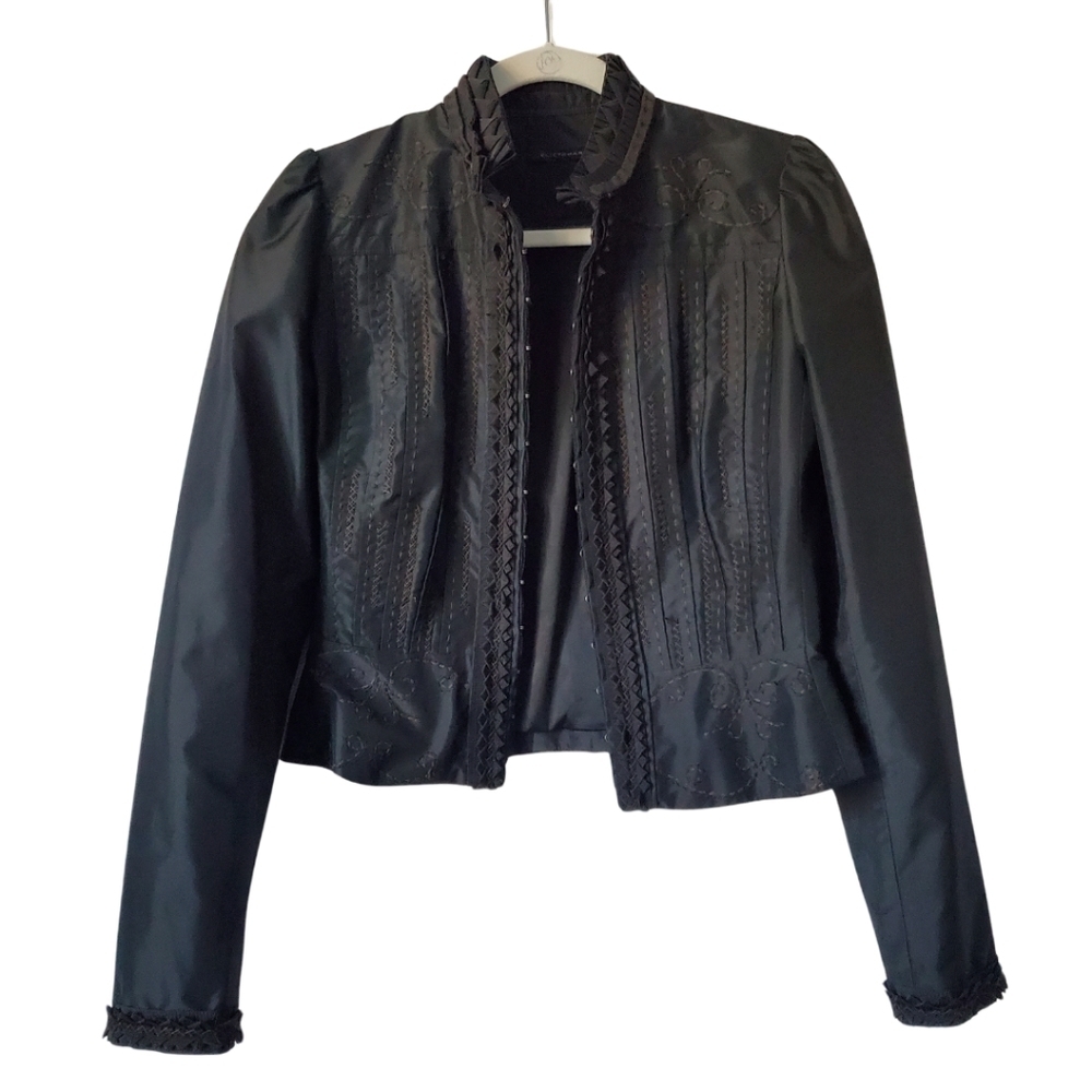 Elie Tahari Black Embroidered Cropped Jacket